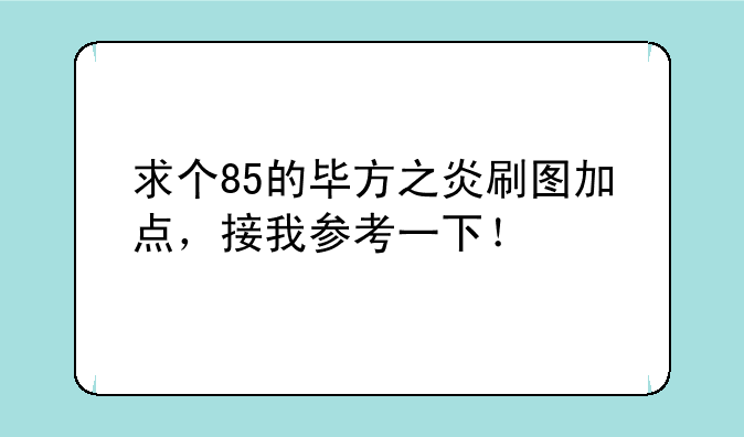 求个85的毕方之炎刷图加点，接我参考一下！